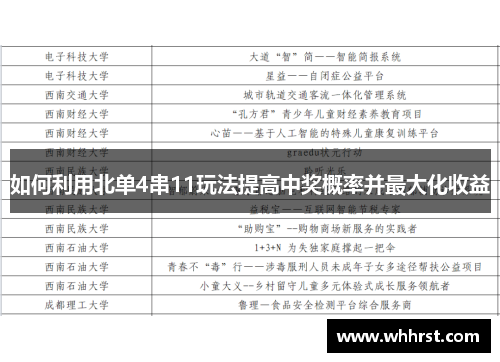 如何利用北单4串11玩法提高中奖概率并最大化收益